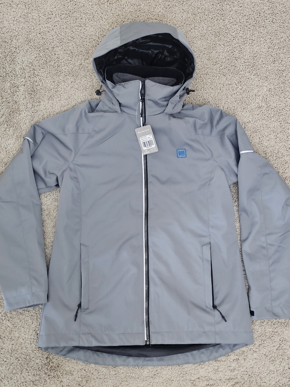 Light Gray Women's Hooded Raincoat with Full Zip